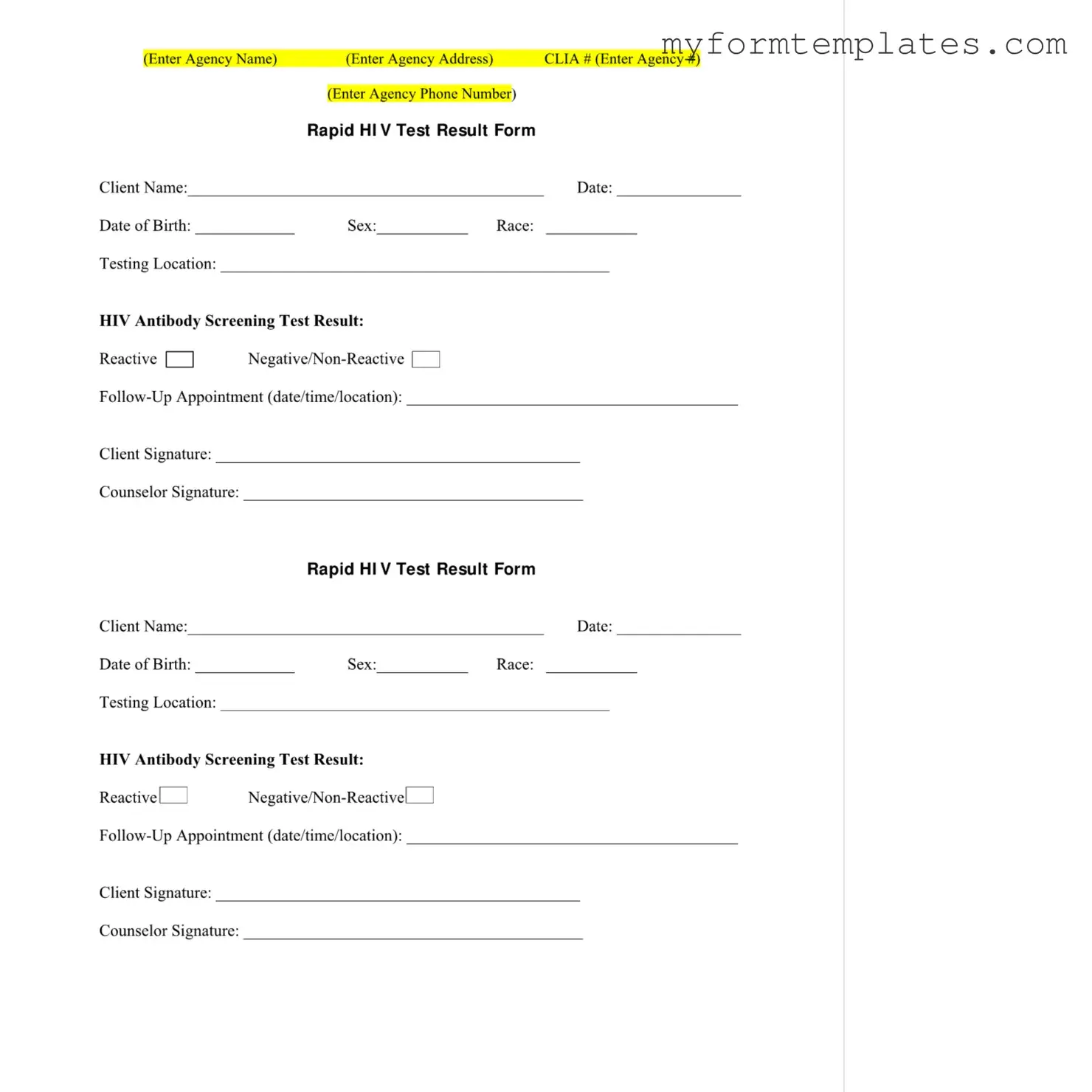 Official Negative Hiv Test Form in PDF