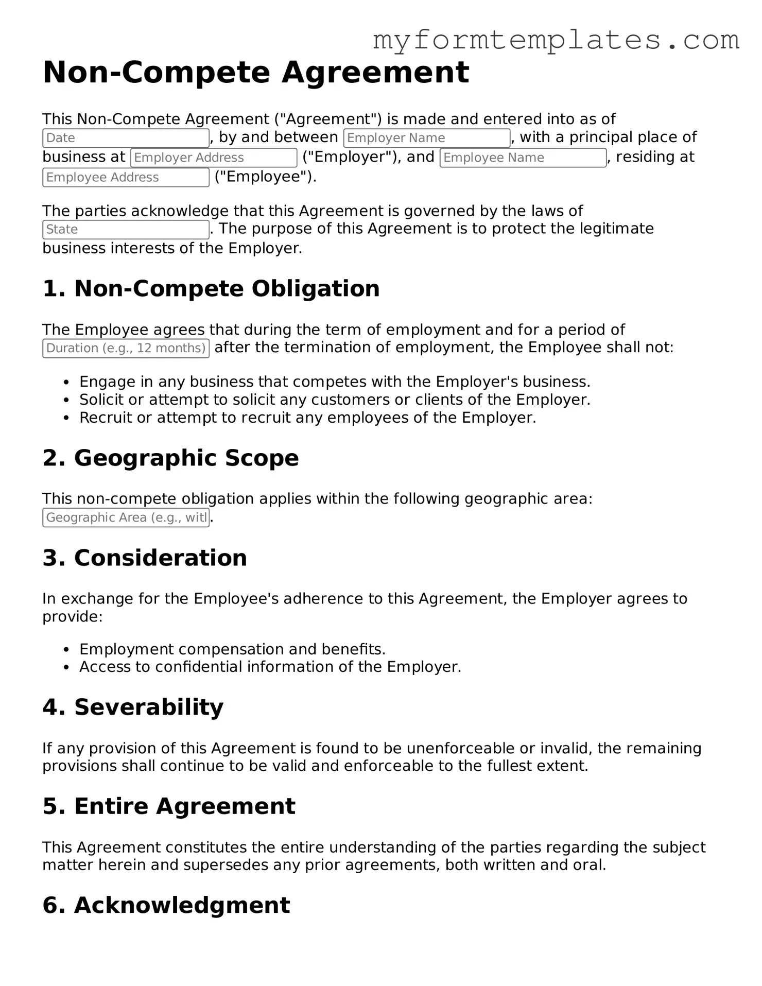 Non-compete Agreement Document