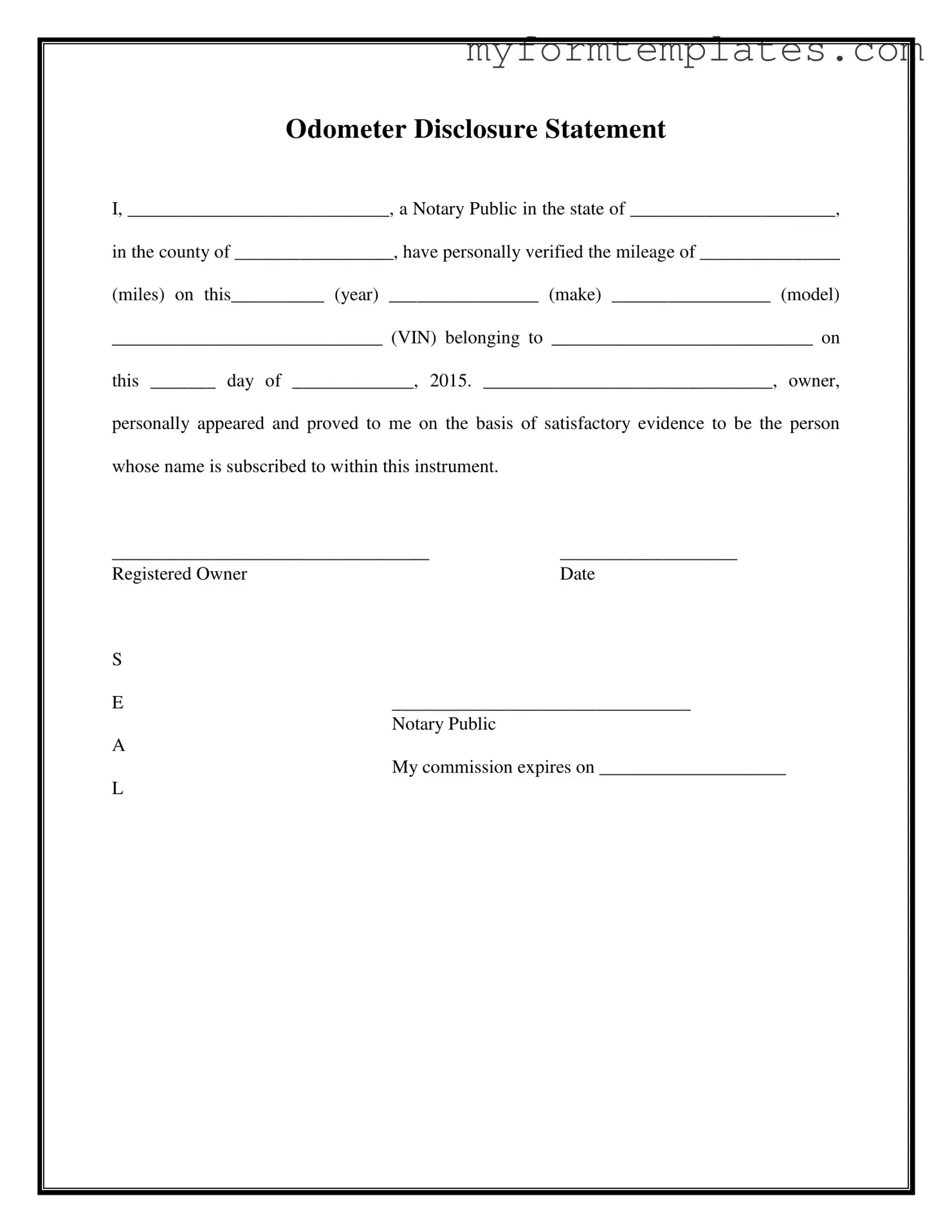 Official Notarized Odometer Statement Form in PDF