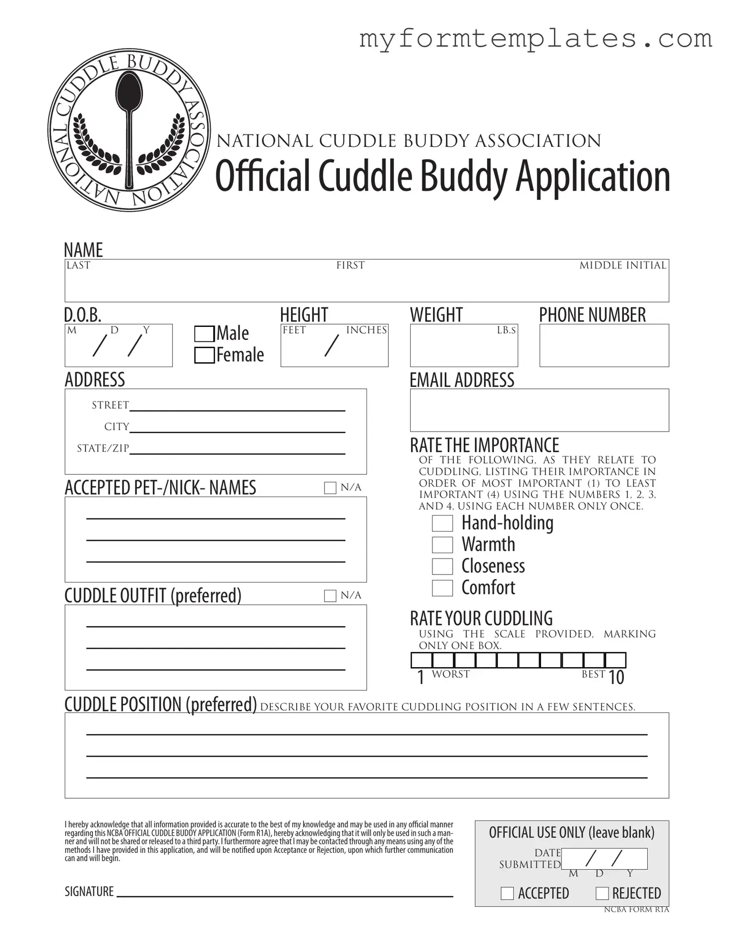 Official Cuddle Buddy Application Form in PDF