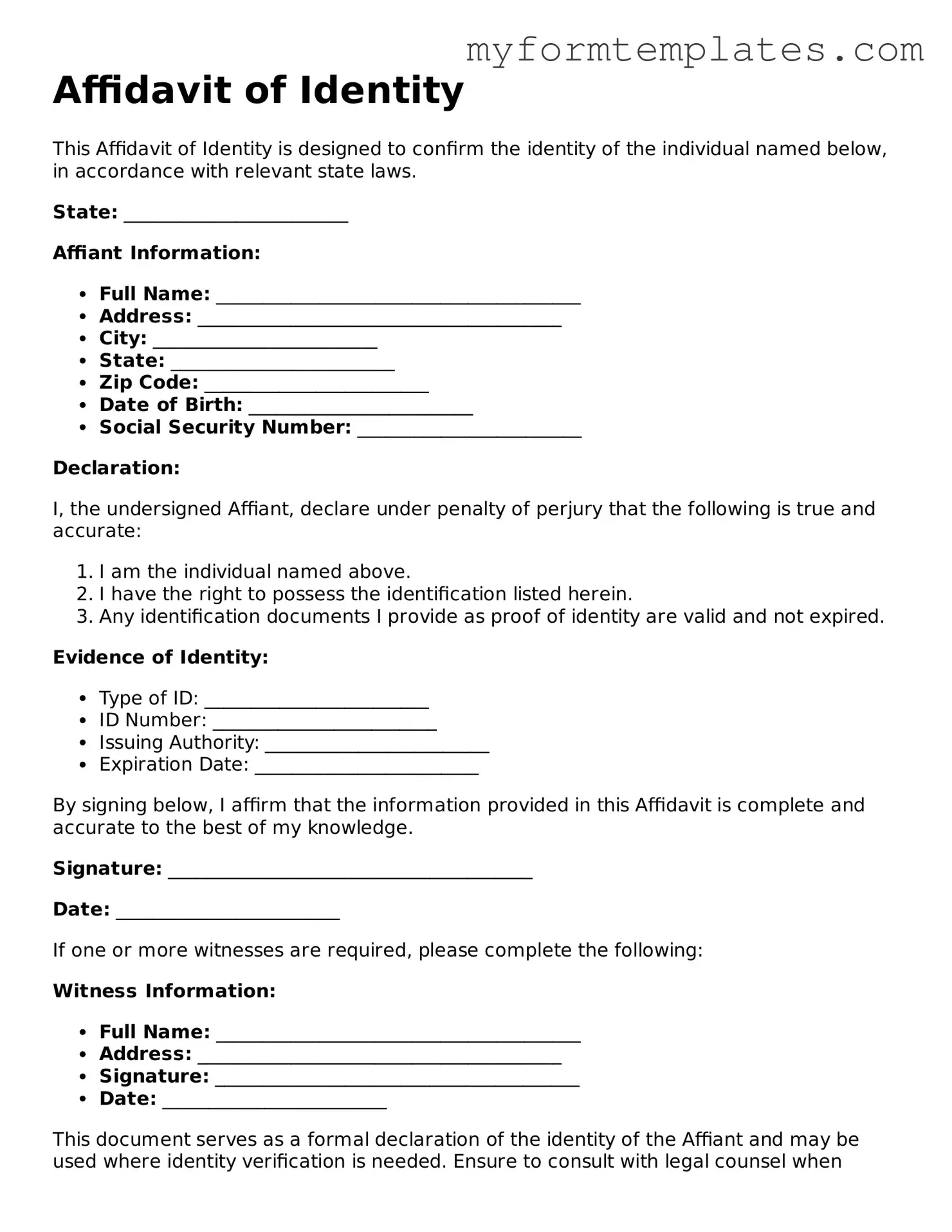 Affidavit of Identity Document