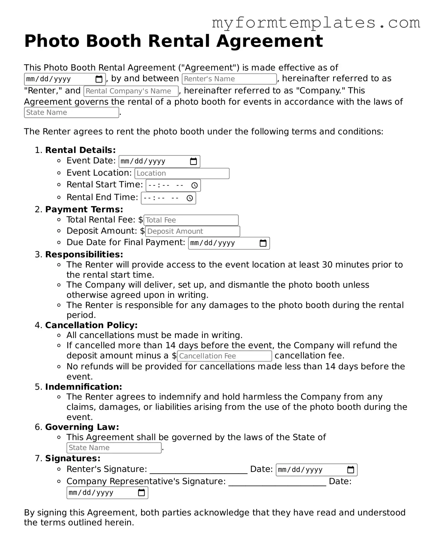 Photo Booth Rental Agreement Document