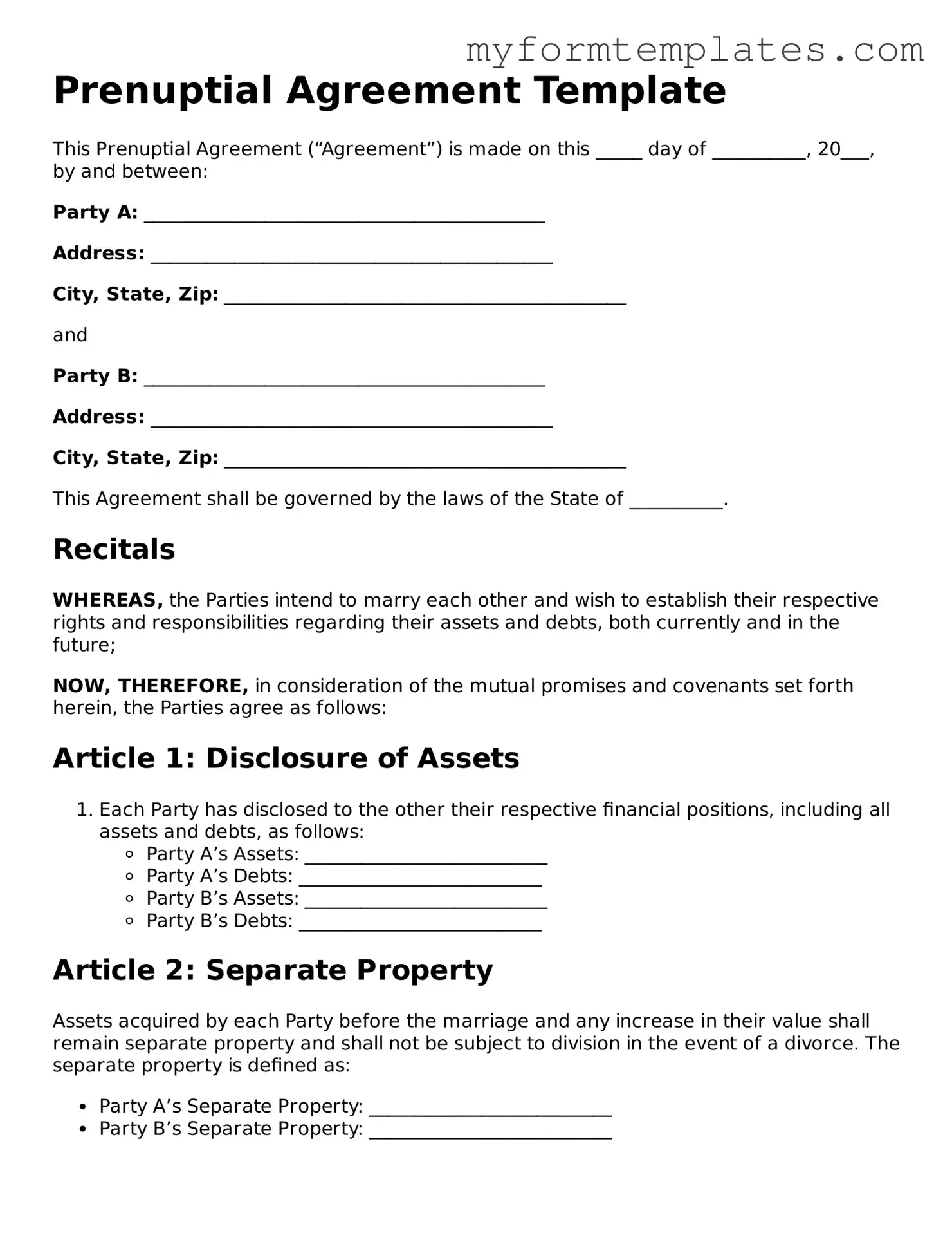 Prenuptial Agreement Document