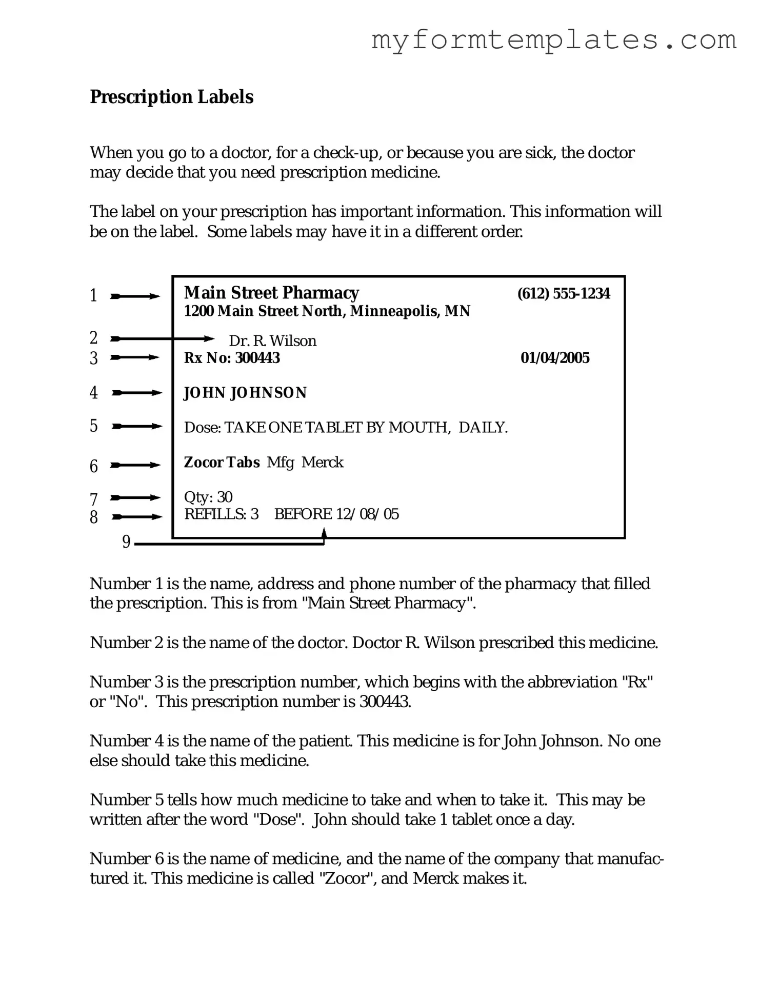 Official Prescription Label Form in PDF