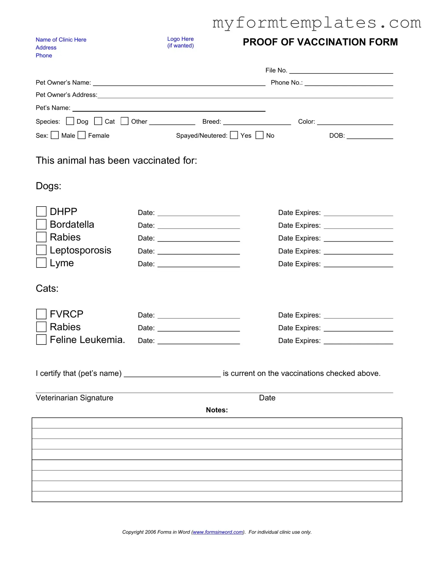 Official Proof Of Vaccination Dog Form in PDF