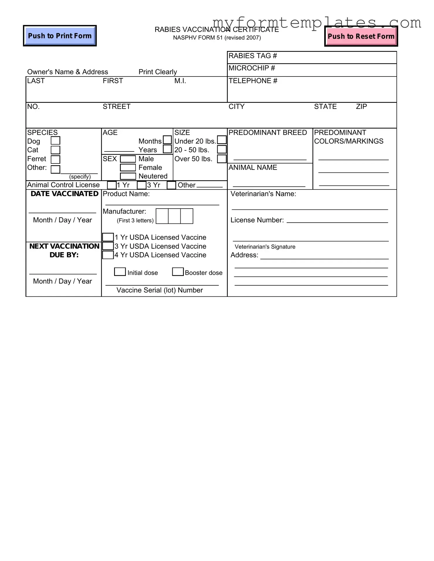 Official Rabies Certificate Form in PDF