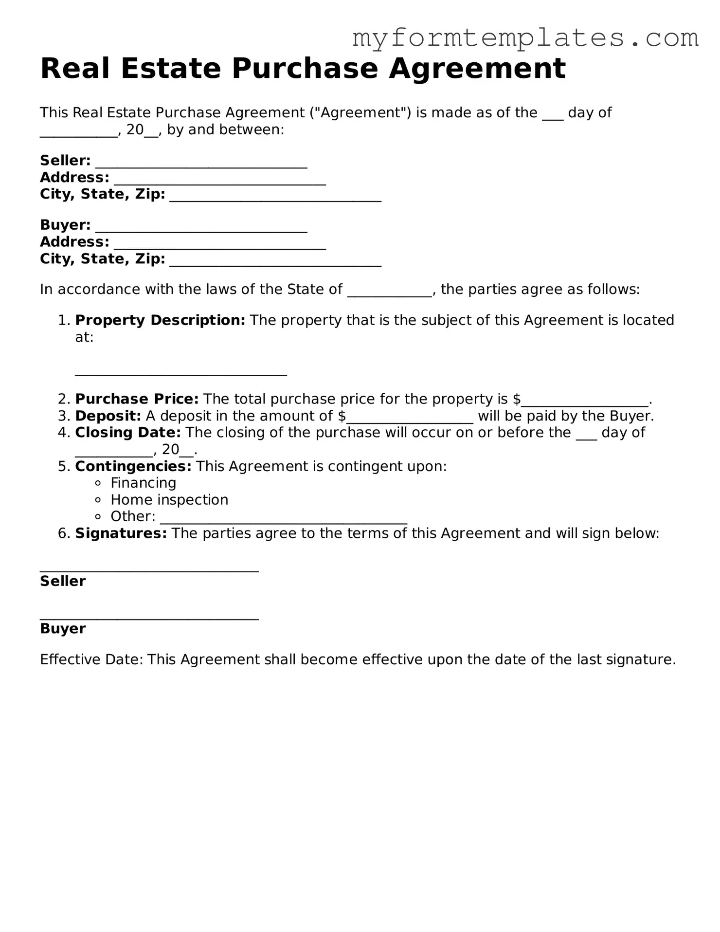 Real Estate Purchase Agreement Document