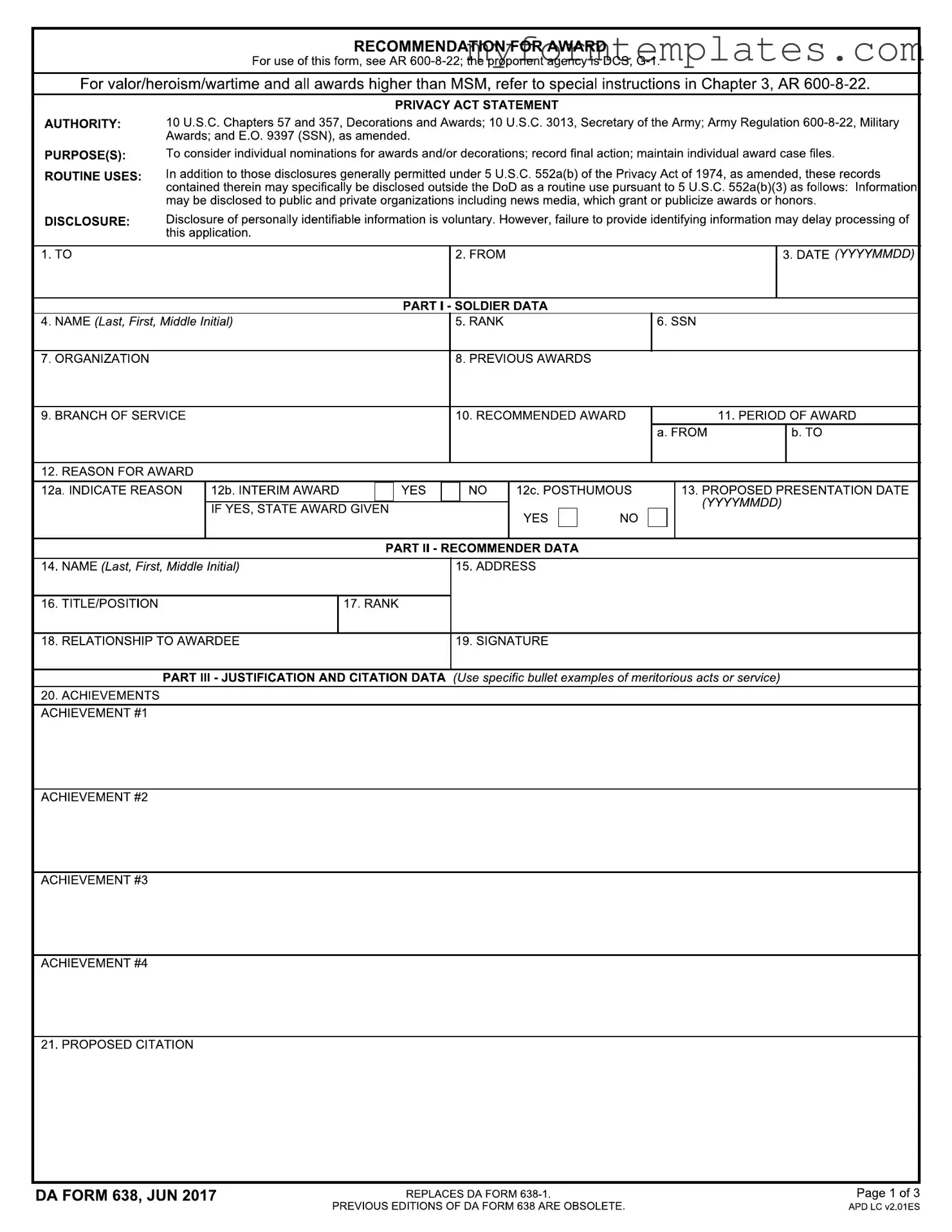 Official Da 638 Form in PDF