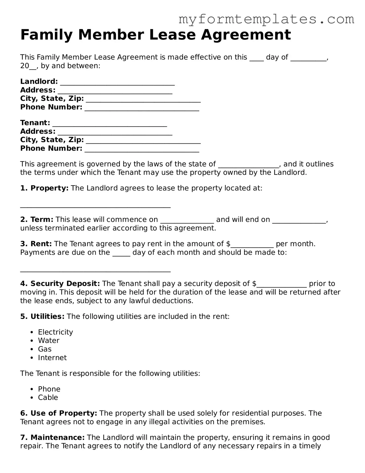 Family Member Lease Agreement Document