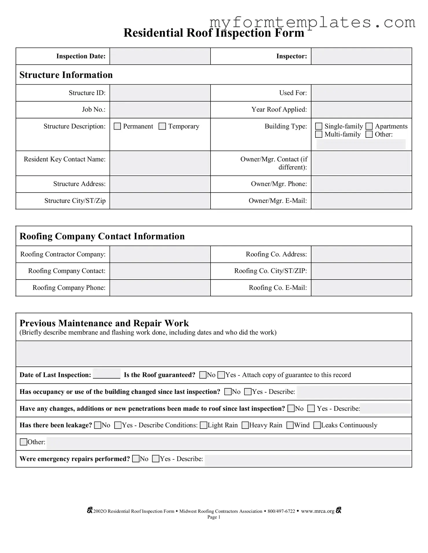 Official Roof Inspection Form in PDF