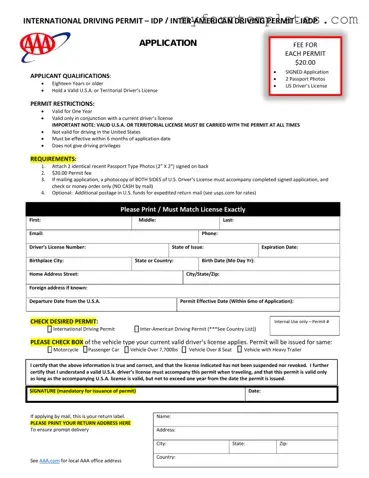 Official Aaa International Driving Permit Application Form in PDF