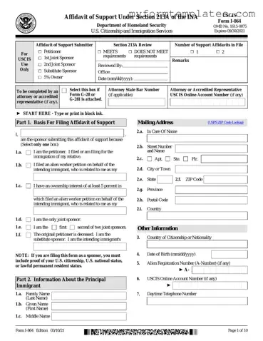 Official USCIS I-864 Form in PDF