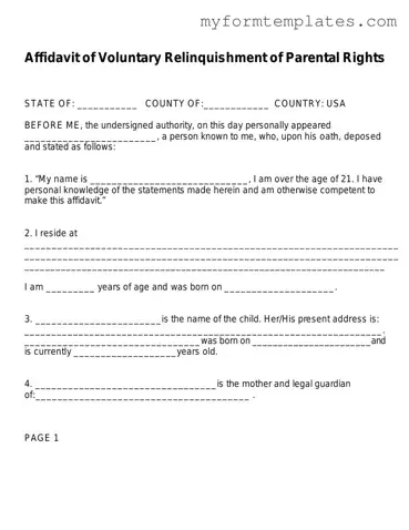 Official Affidavit Parental Rights Form in PDF