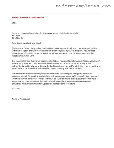 Official Emotional Support Animal Letter Form in PDF