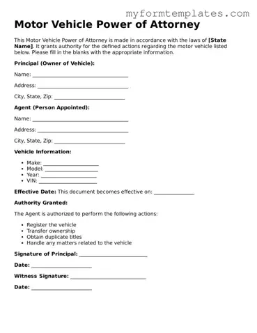 Motor Vehicle Power of Attorney Document