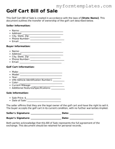Golf Cart Bill of Sale Document