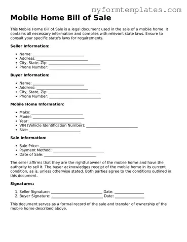 Mobile Home Bill of Sale Document