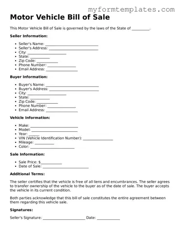 Motor Vehicle Bill of Sale Document