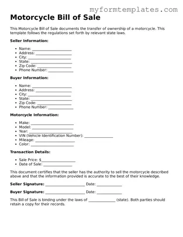 Motorcycle Bill of Sale Document