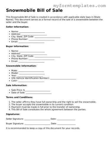 Snowmobile Bill of Sale Document