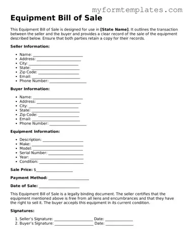Equipment Bill of Sale Document