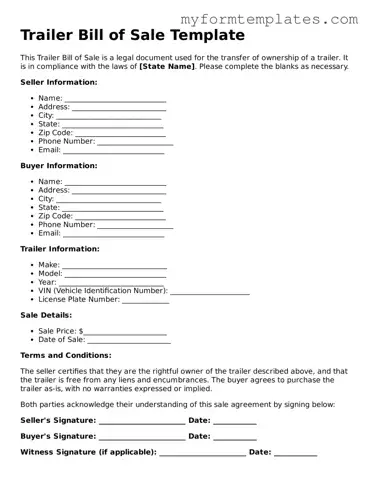 Trailer Bill of Sale Document