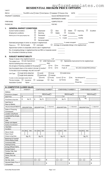 Official Broker Price Opinion Form in PDF
