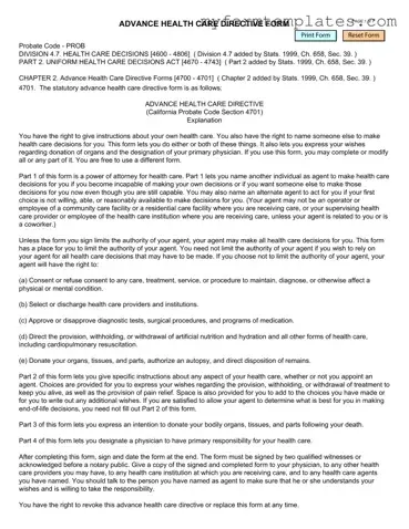 Official California Advanced Health Care Directive Form in PDF
