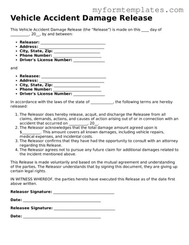 Vehicle Accident Damage Release Document