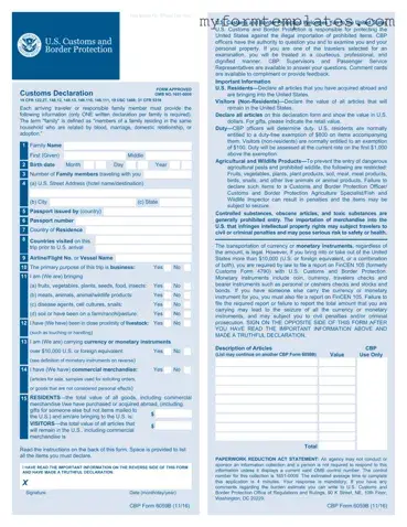 Official CBP 6059B Form in PDF
