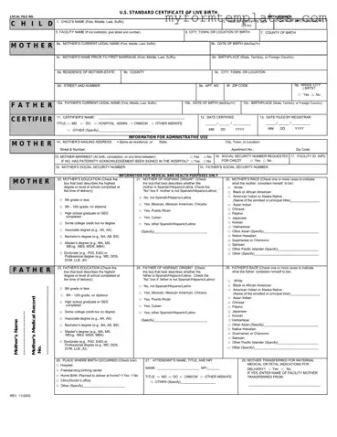 Official CDC U.S. Standard Certificate of Live Birth Form in PDF