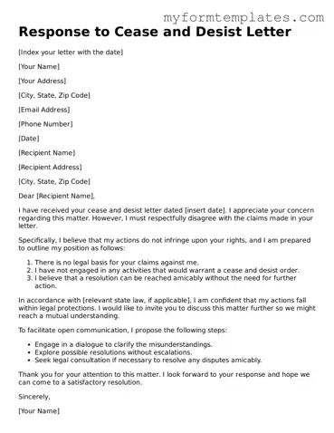 Response to a Cease and Desist Letter Document