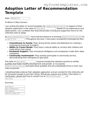 Adoption Letter of Recommendation Document