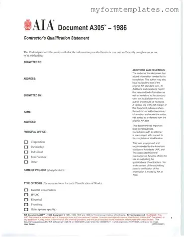 Official AIA A305 Form in PDF