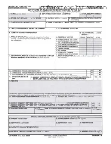 Official Dd 214 Form in PDF