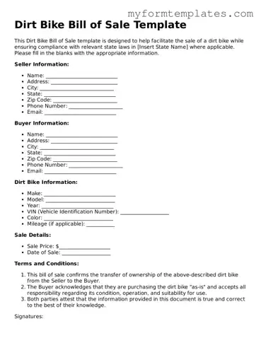 Dirt Bike Bill of Sale Document