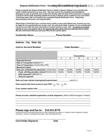 Official Netspend Dispute Form in PDF