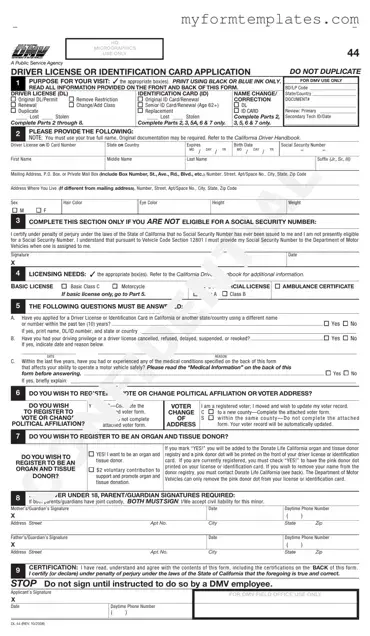 Official Ca Dmv Dl 44 Form in PDF