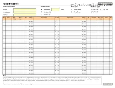 Official Electrical Panel Schedule Form in PDF
