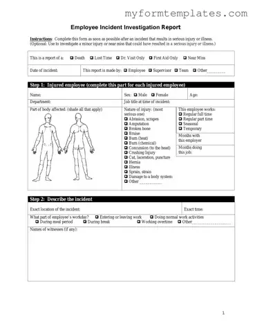 Official Employee Accident Report Form in PDF