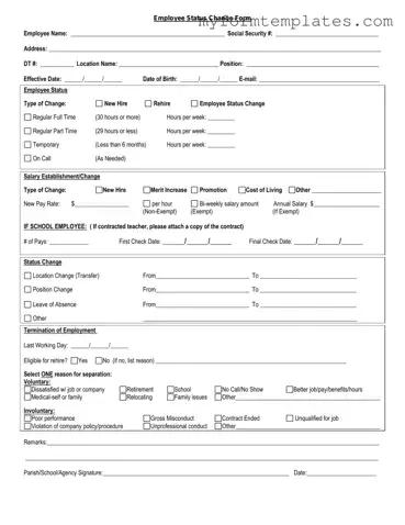 Official Employee Status Change Form in PDF