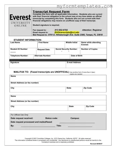 Official Everest University Transcript Form in PDF