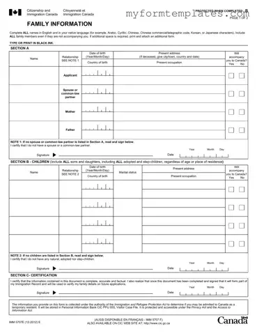 Official Imm5707 Form in PDF