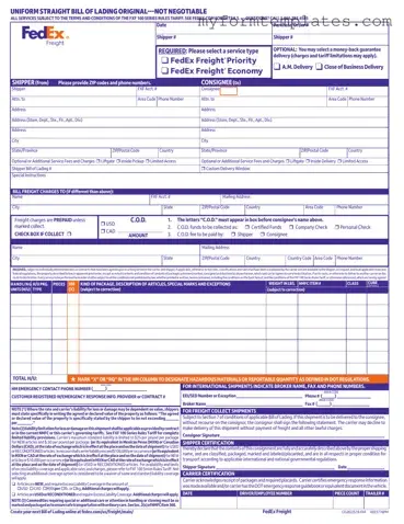 Official Fedex Bill Of Lading Form in PDF