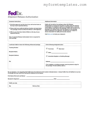 Official Fedex Release Form in PDF