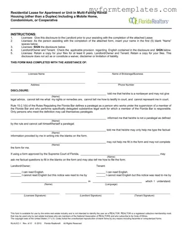 Official Florida Realtors Residential Lease Form in PDF