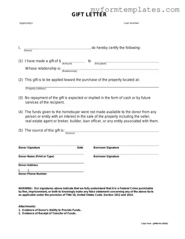 Official Gift Letter Form in PDF