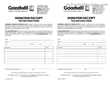 Official Goodwill donation receipt Form in PDF