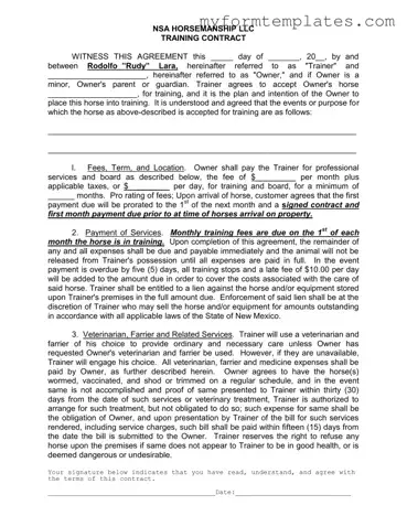 Official Horse Training Contract Form in PDF