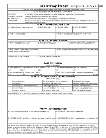 Official Hurt Feelings Report Form in PDF